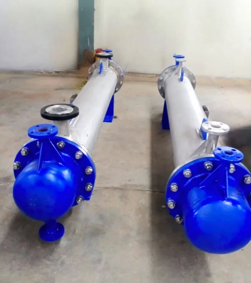 Ready to dispatch two stainless steel shell and tube heat exchangers for industrial process use