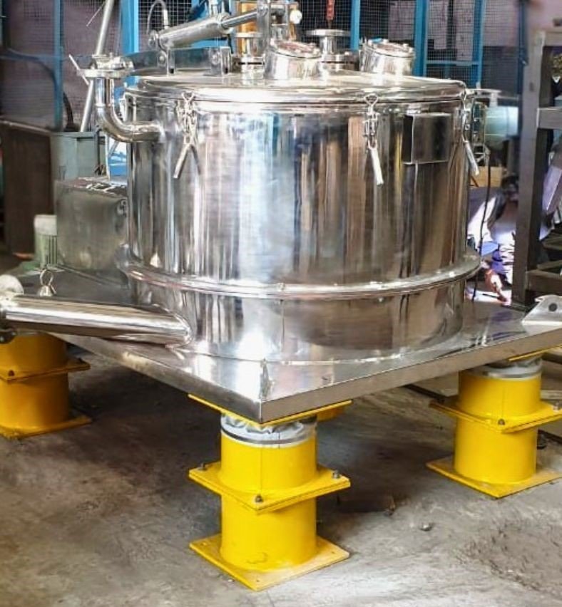 Industrial basket type centrifuge machine for bottom discharge separation in process industry