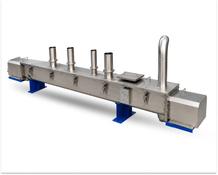 Heavy-duty stainless steel screw conveyor for efficient conveying of powder and granular materials.